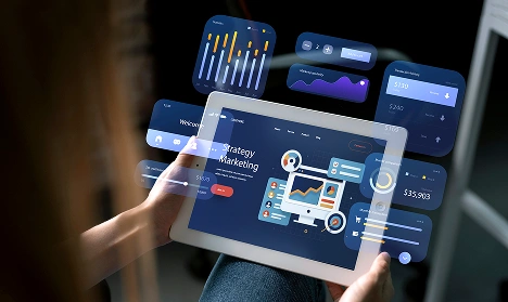 tablet, charts, marketing strategy
